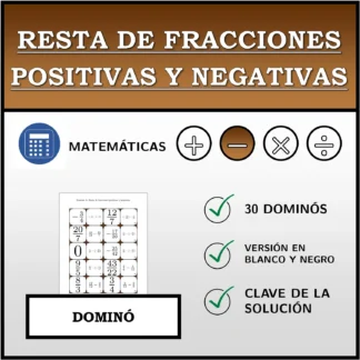 Dominó: Resta de fracciones positivas y negativas