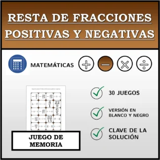 Juego de memoria: Resta de fracciones positivas y negativas