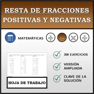 Hoja de trabajo: Resta de fracciones positivas y negativas