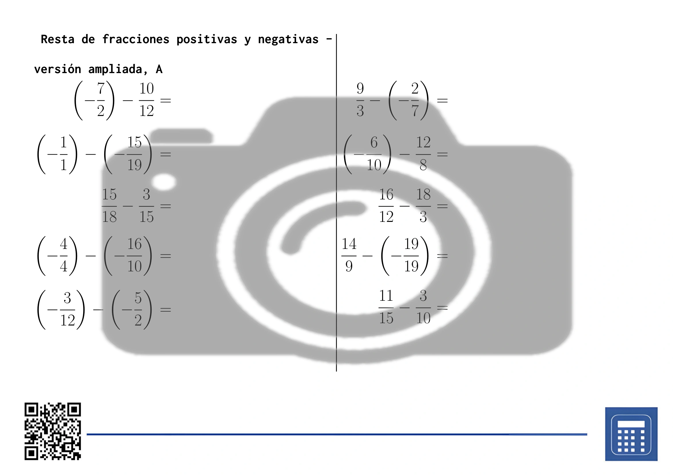 Hoja de trabajo: Resta de fracciones positivas y negativas - Imagen 3