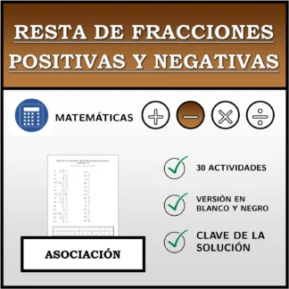 Ejercicio de asociación: Resta de fracciones positivas y negativas