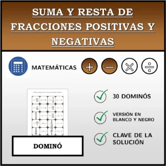 Dominó: Suma y resta de fracciones positivas y negativas