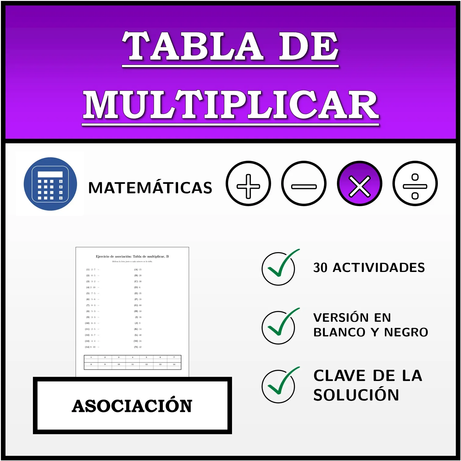 Ejercicio de asociación: Tabla de multiplicar