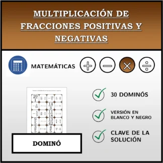 Dominó: Multiplicación de fracciones positivas y negativas