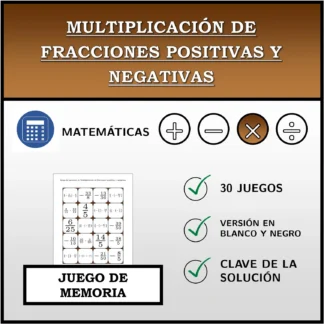 Juego de memoria: Multiplicación de fracciones positivas y negativas
