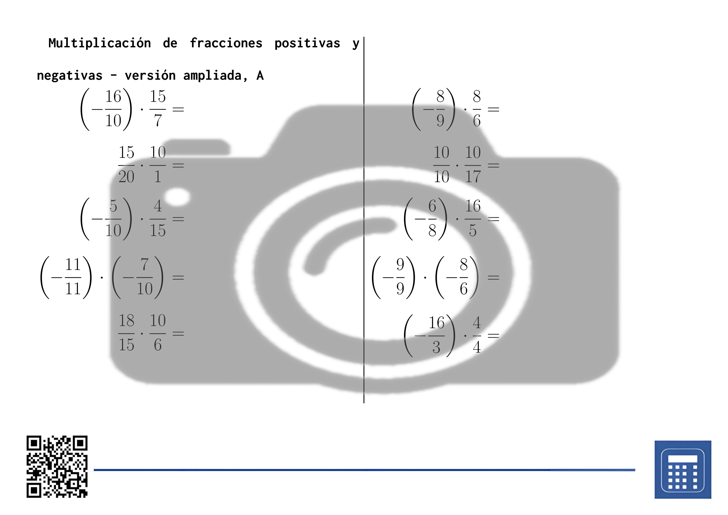 Hoja de trabajo: Multiplicación de fracciones positivas y negativas - Imagen 3