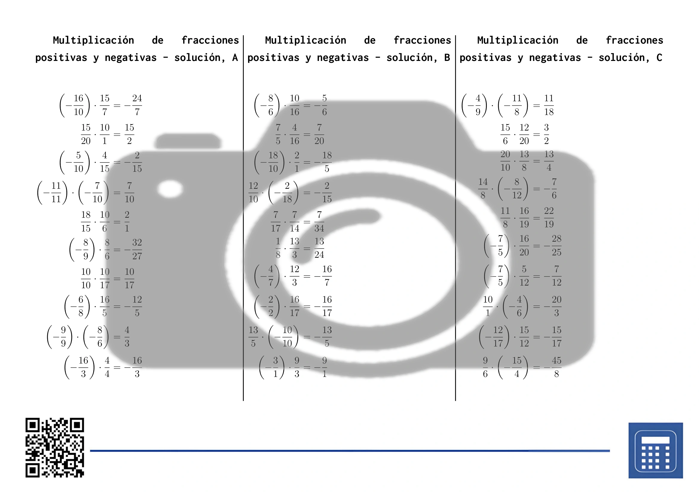 Hoja de trabajo: Multiplicación de fracciones positivas y negativas - Imagen 4