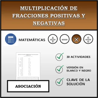 Ejercicio de asociación: Multiplicación de fracciones positivas y negativas