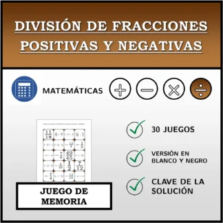 Juego de memoria: División de fracciones positivas y negativas