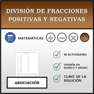 Ejercicio de asociación: División de fracciones positivas y negativas