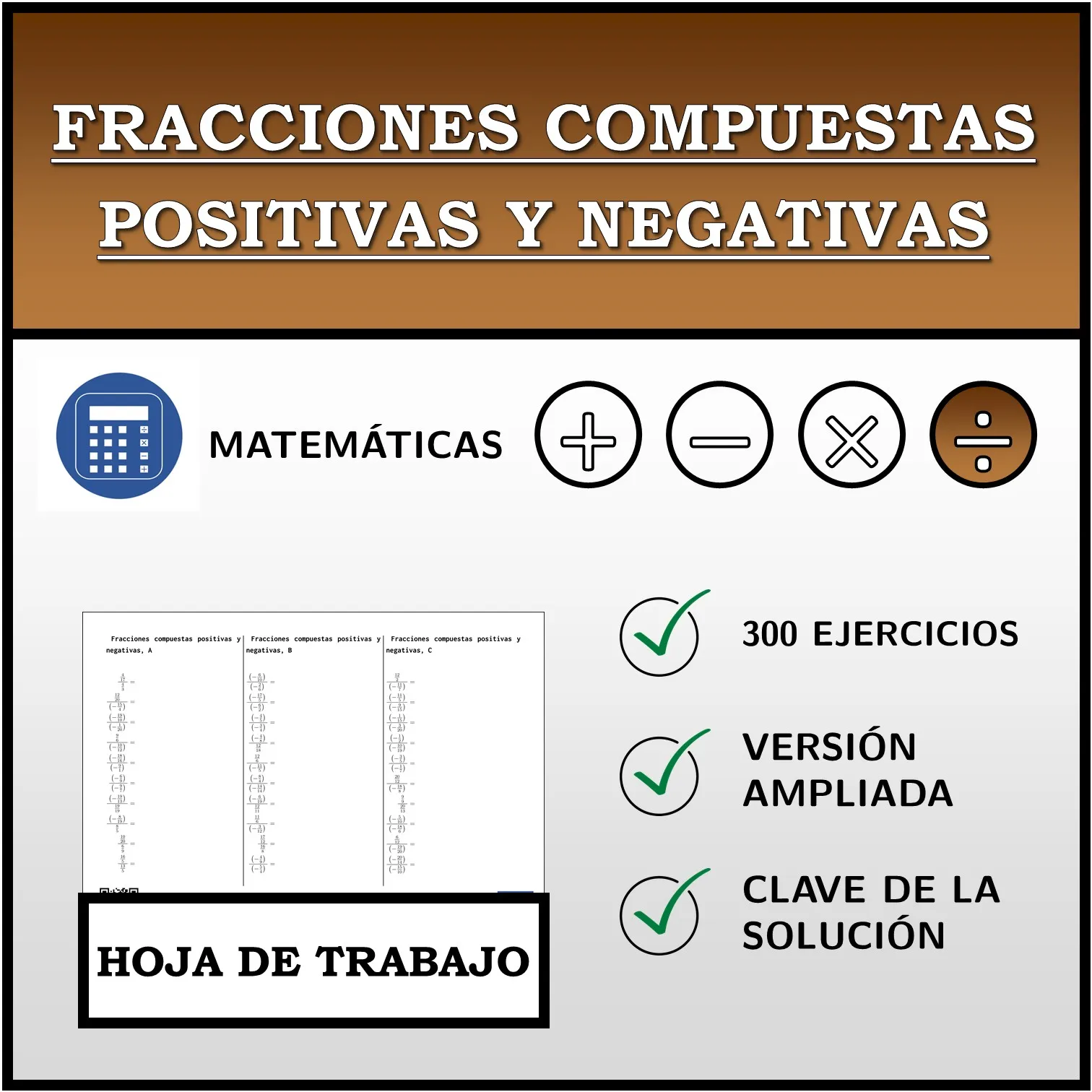 Hoja de trabajo: Fracciones compuestas positivas y negativas