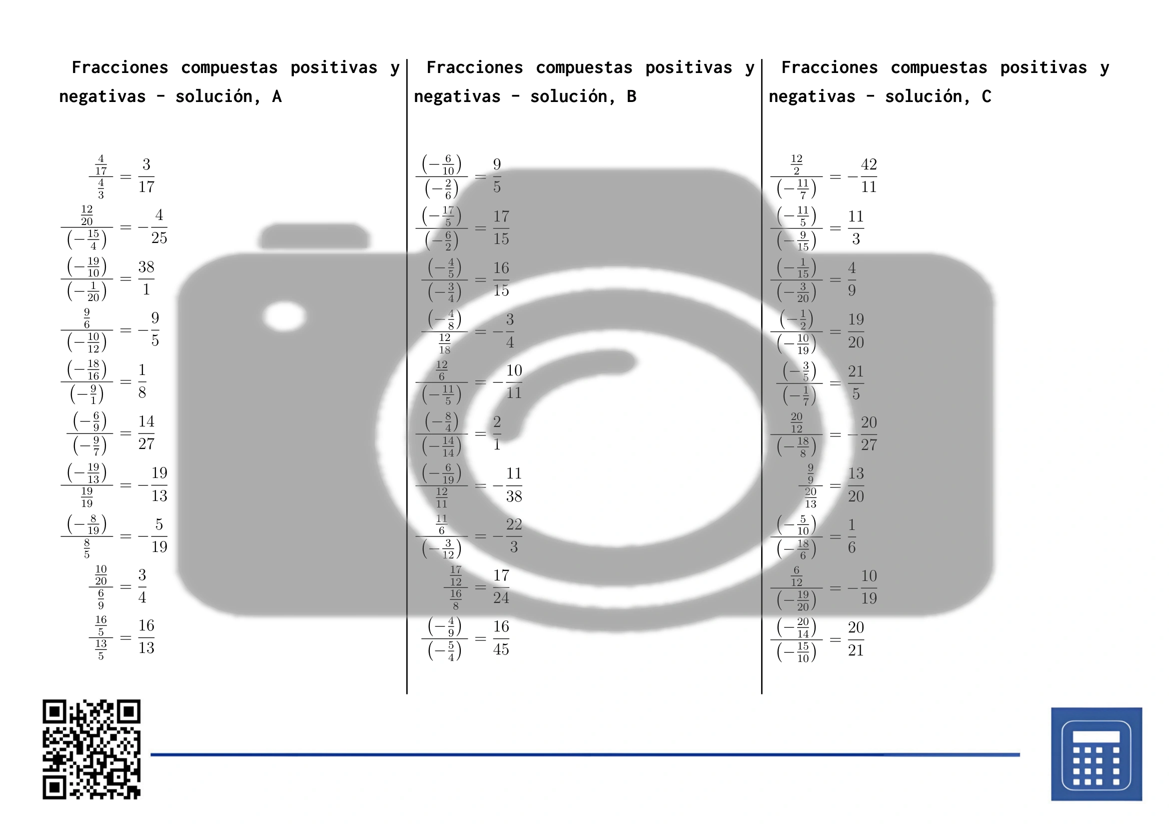 Hoja de trabajo: Fracciones compuestas positivas y negativas - Imagen 4