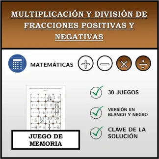 Juego de memoria: Multiplicación y división de fracciones positivas y negativas