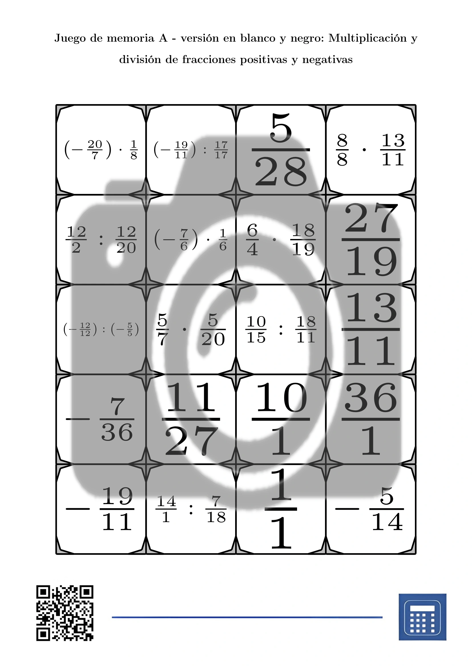 Juego de memoria: Multiplicación y división de fracciones positivas y negativas - Imagen 3