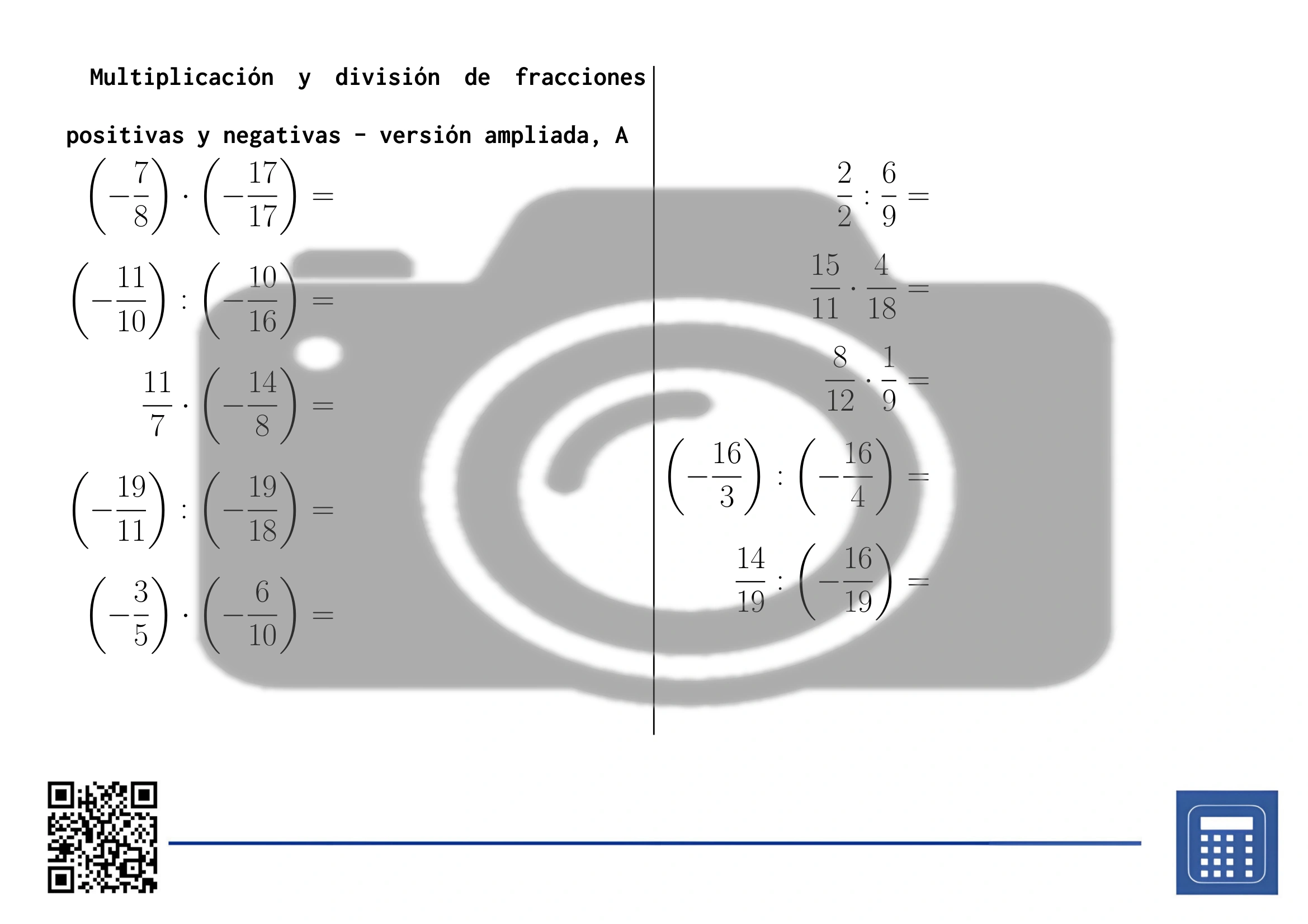 Hoja de trabajo: Multiplicación y división de fracciones positivas y negativas - Imagen 3