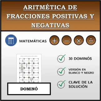 Dominó: Aritmética de fracciones positivas y negativas