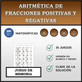 Juego de memoria: Aritmética de fracciones positivas y negativas
