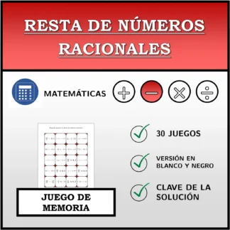 Juego de memoria: Resta de números racionales