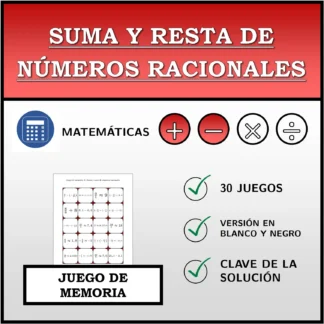 Juego de memoria: Suma y resta de números racionales