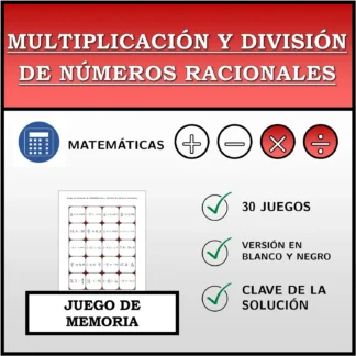 Juego de memoria: Multiplicación y división de números racionales