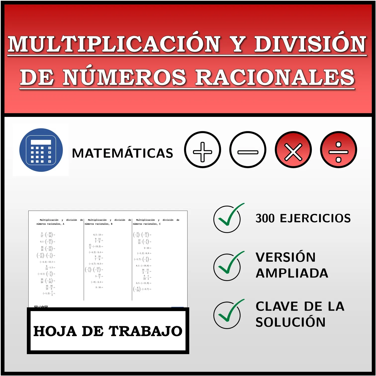 Hoja de trabajo: Multiplicación y división de números racionales