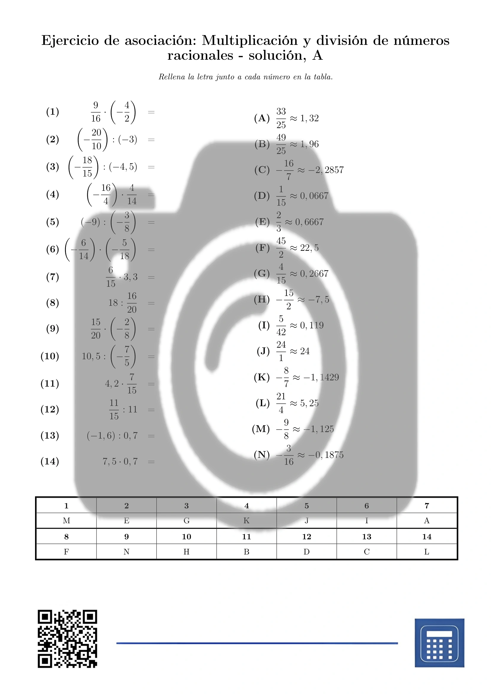 Ejercicio de asociación: Multiplicación y división de números racionales - Imagen 3