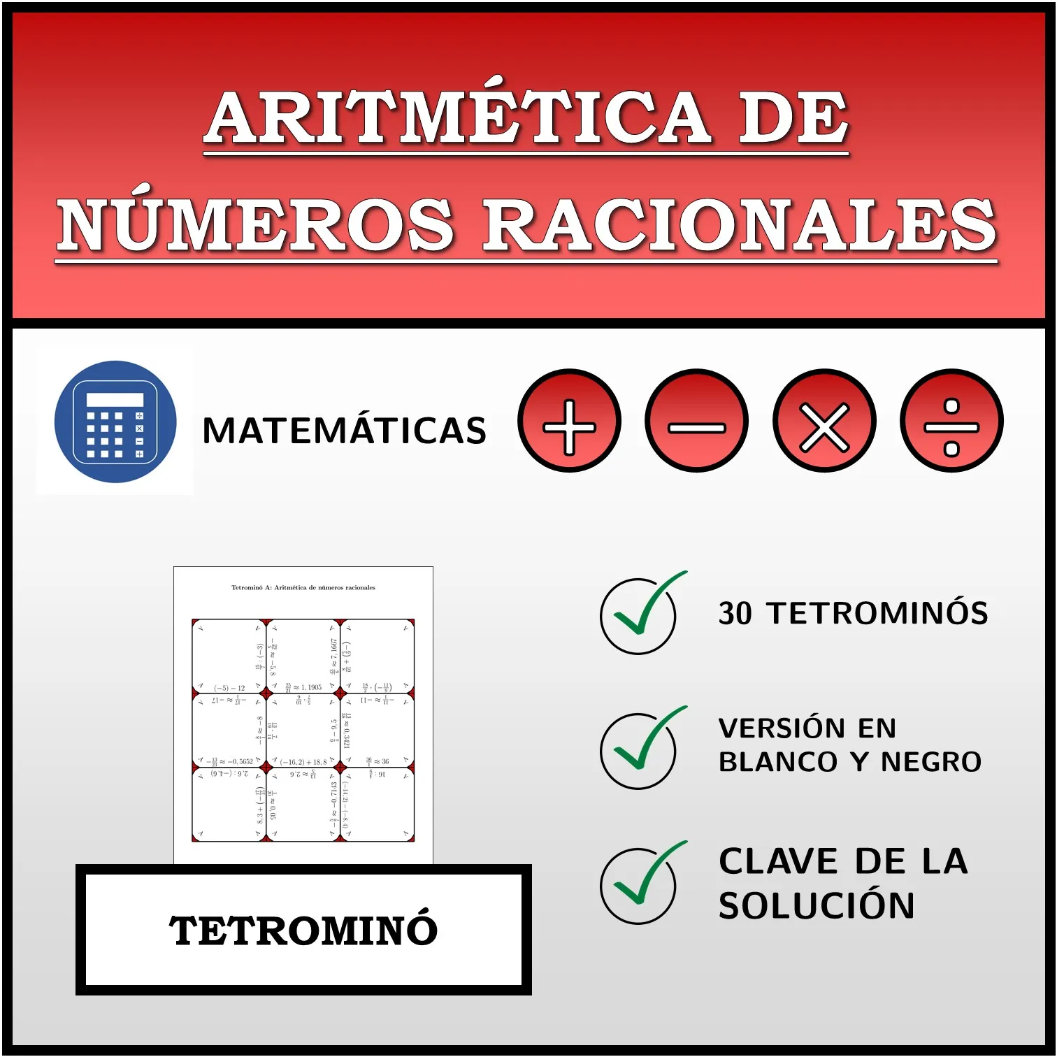 Tetrominó: Aritmética de números racionales