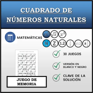 Juego de memoria: Cuadrado de números naturales