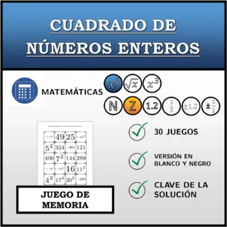 Juego de memoria: Cuadrado de números enteros