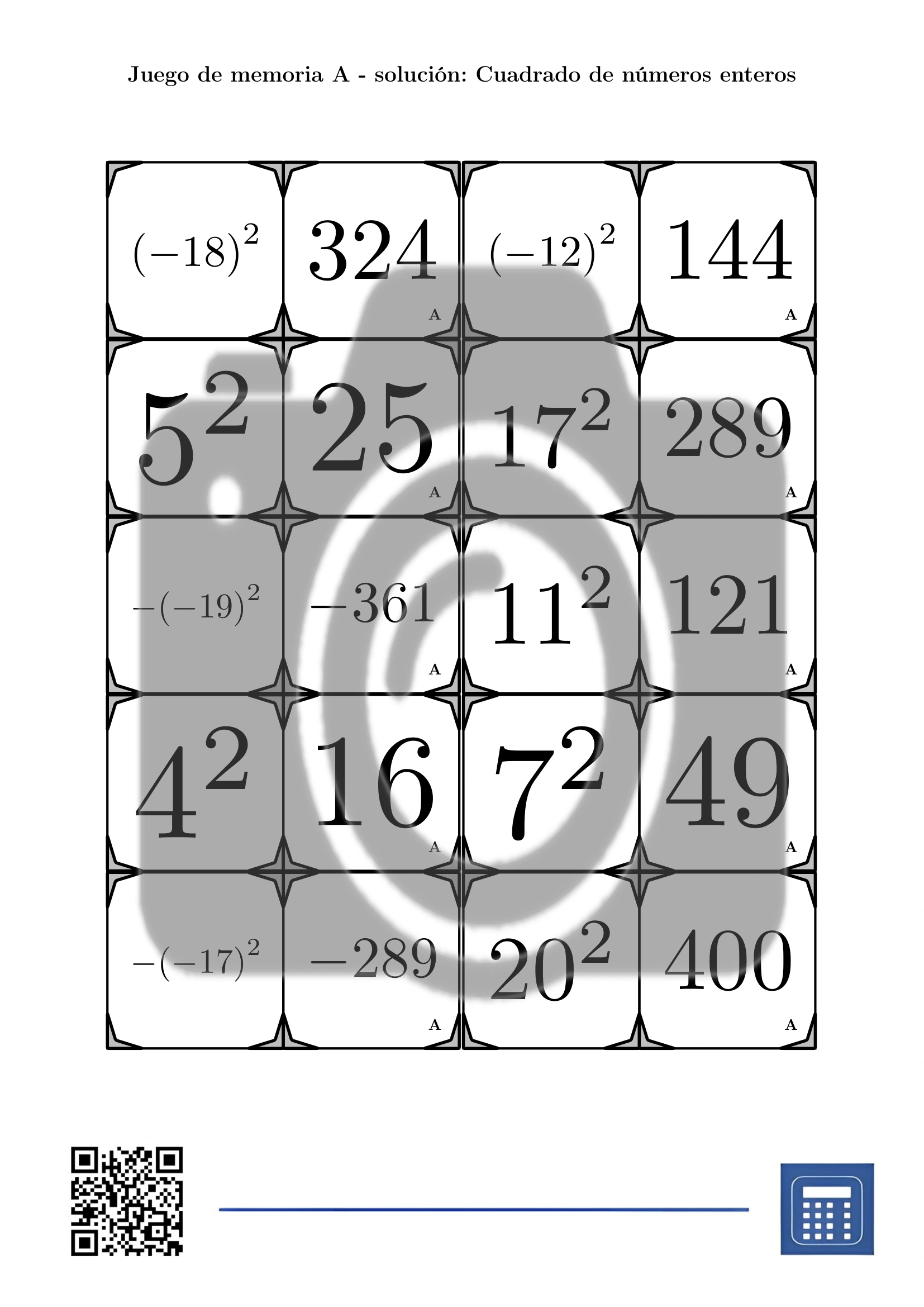 Juego de memoria: Cuadrado de números enteros - Imagen 4
