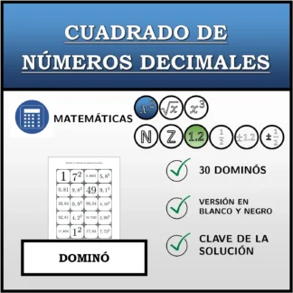 Dominó: Cuadrado de números decimales