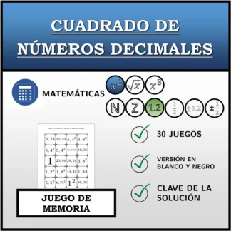 Juego de memoria: Cuadrado de números decimales