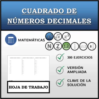 Hoja de trabajo: Cuadrado de números decimales