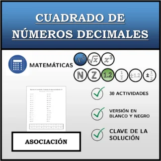 Ejercicio de asociación: Cuadrado de números decimales