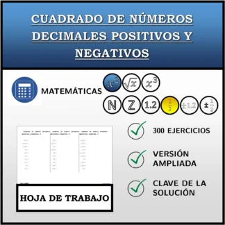Hoja de trabajo: Cuadrado de números decimales positivos y negativos