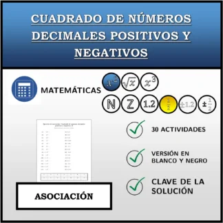 Ejercicio de asociación: Cuadrado de números decimales positivos y negativos