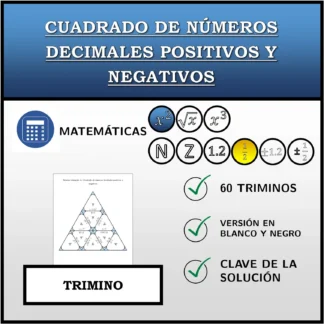 Trimino: Cuadrado de números decimales positivos y negativos