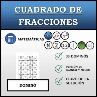 Dominó: Cuadrado de fracciones