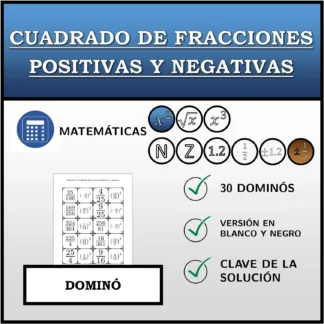 Dominó: Cuadrado de fracciones positivas y negativas
