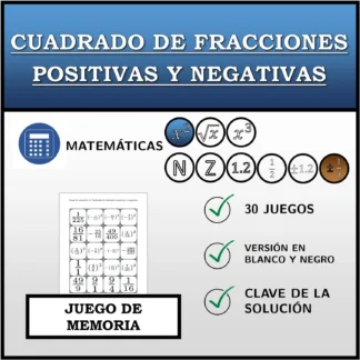 Juego de memoria: Cuadrado de fracciones positivas y negativas