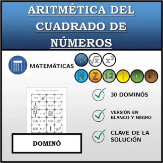 Dominó: Aritmética del cuadrado de números