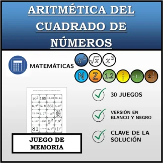 Juego de memoria: Aritmética del cuadrado de números