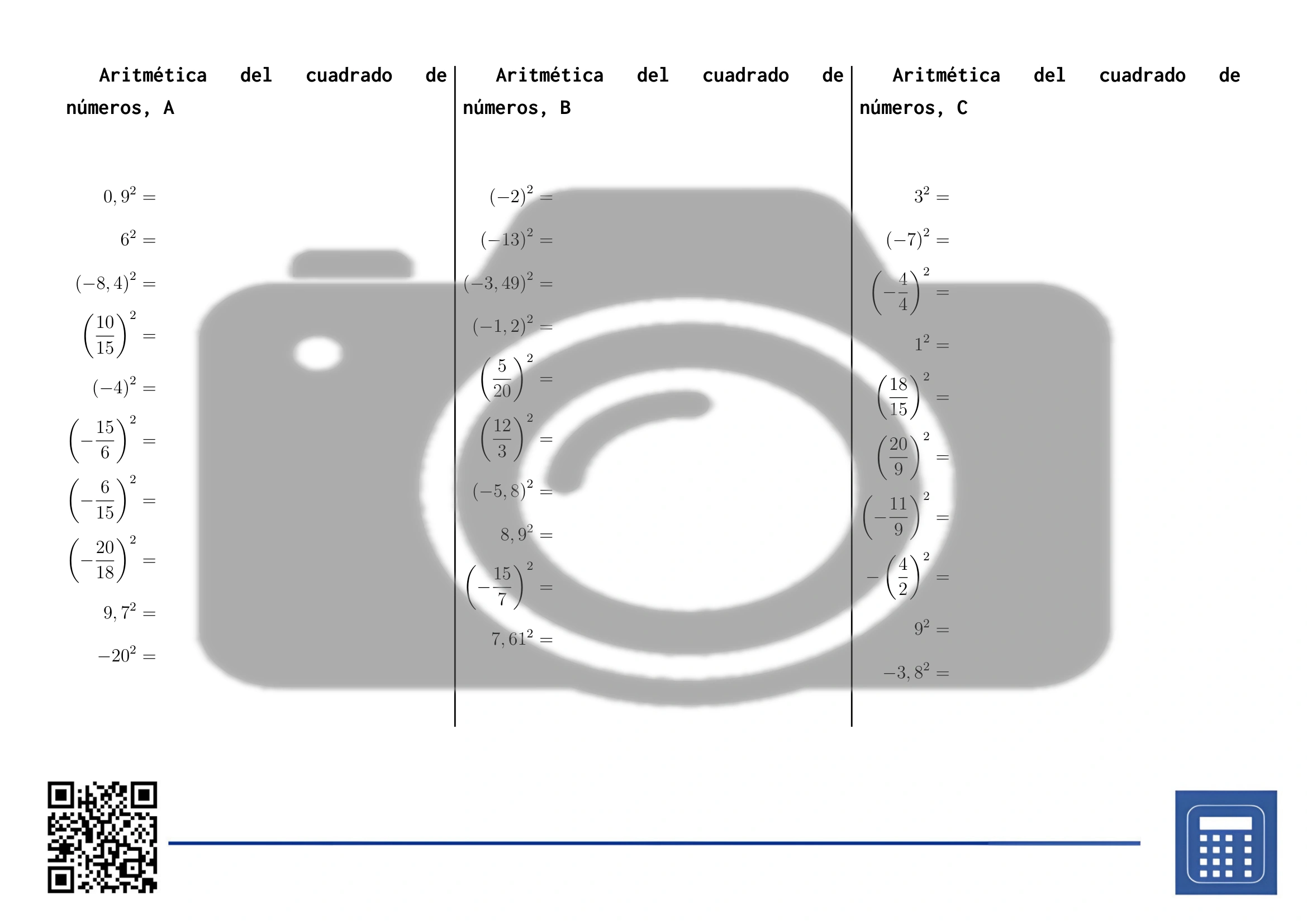 Hoja de trabajo: Aritmética del cuadrado de números - Imagen 2