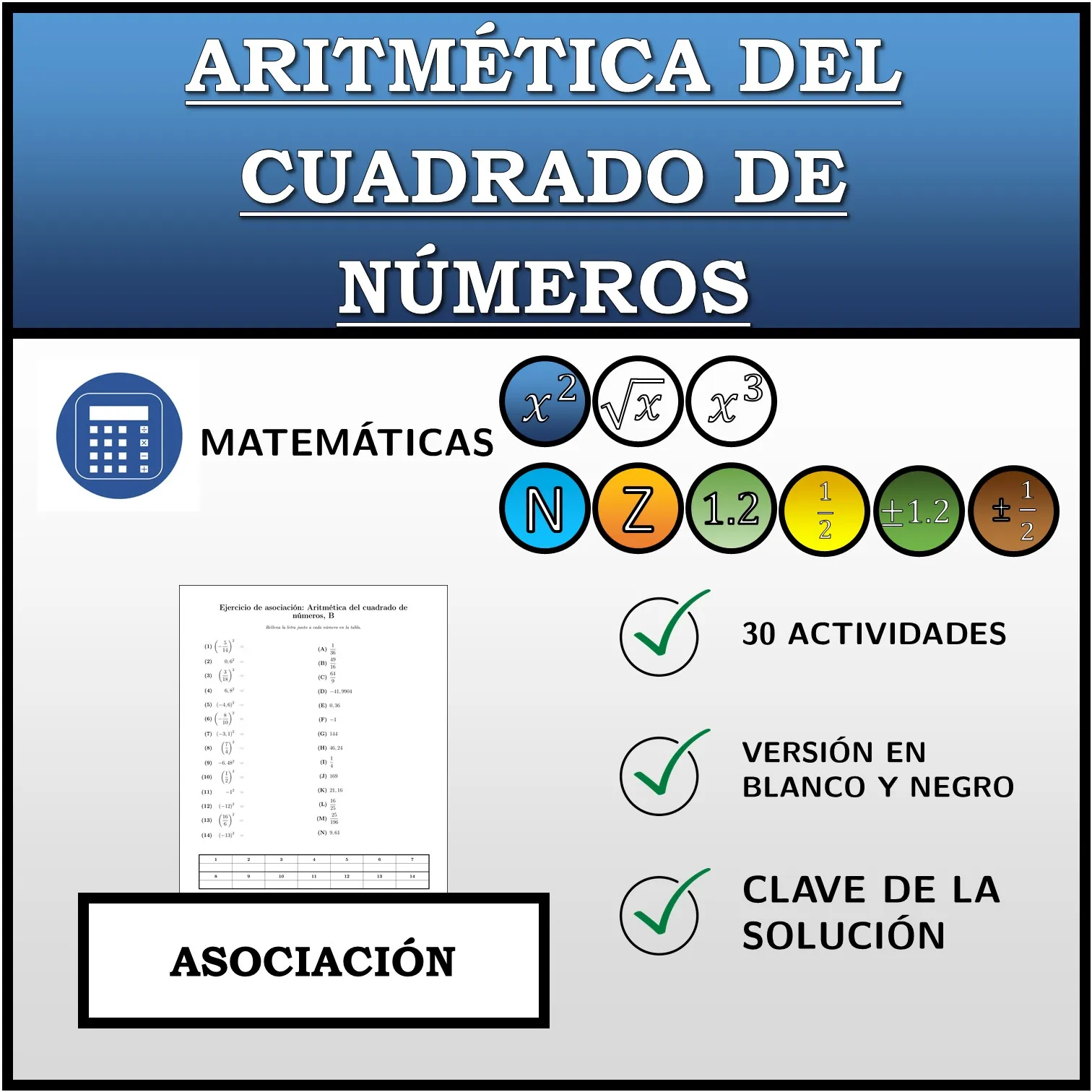 Ejercicio de asociación: Aritmética del cuadrado de números
