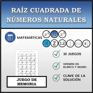 Juego de memoria: Raíz cuadrada de números naturales