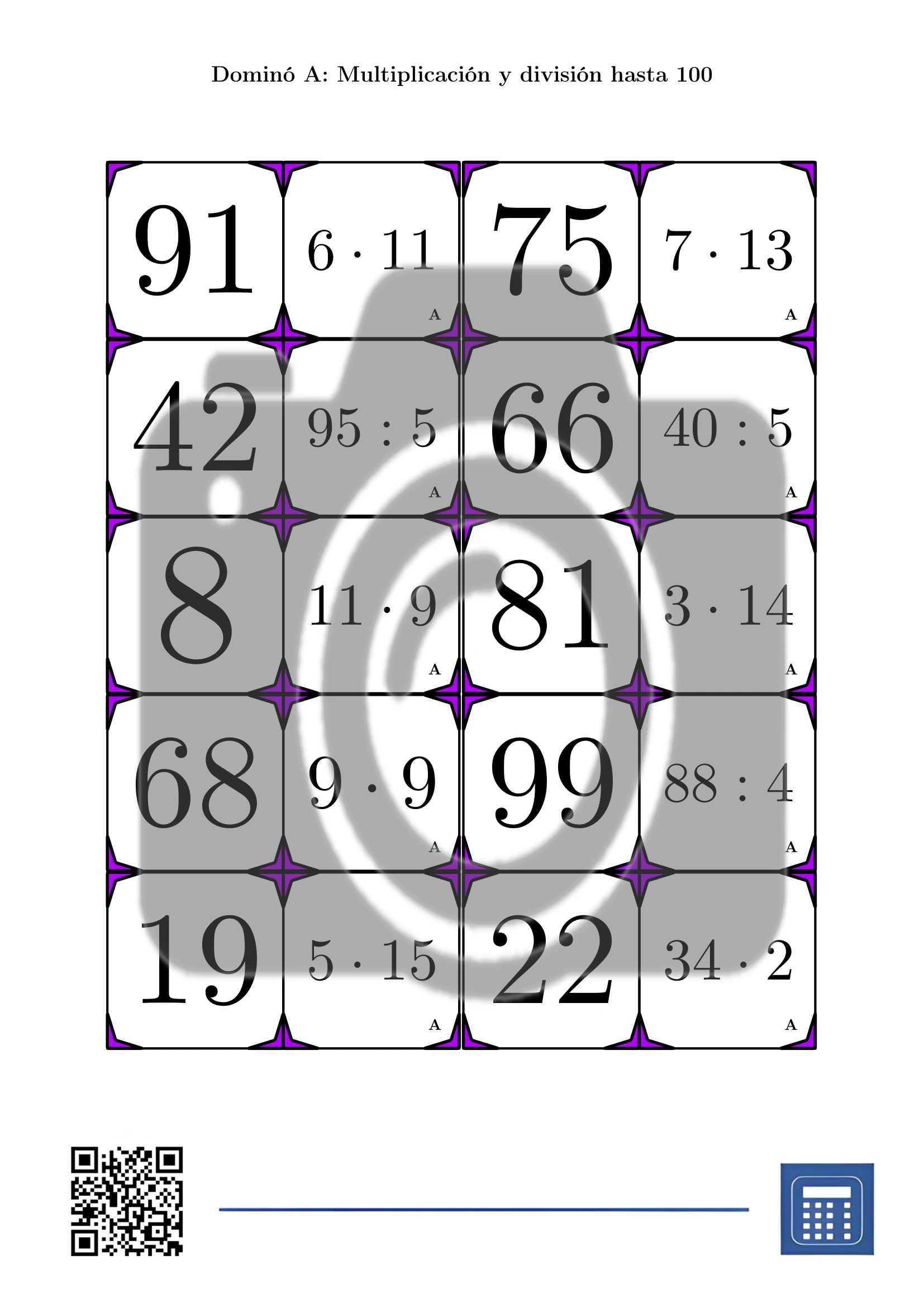 Dominó: Multiplicación y división hasta 100 - Imagen 2