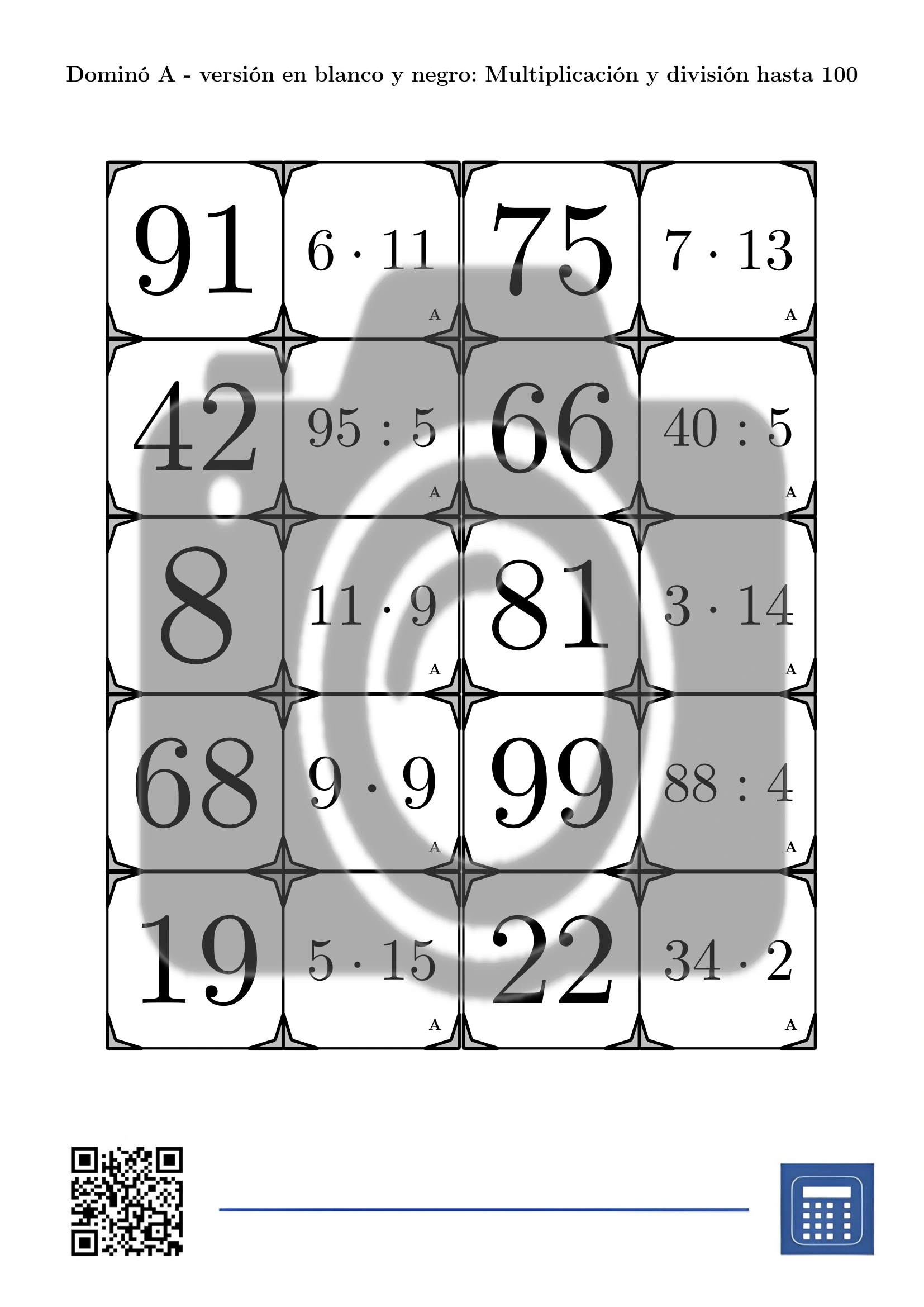 Dominó: Multiplicación y división hasta 100 - Imagen 3