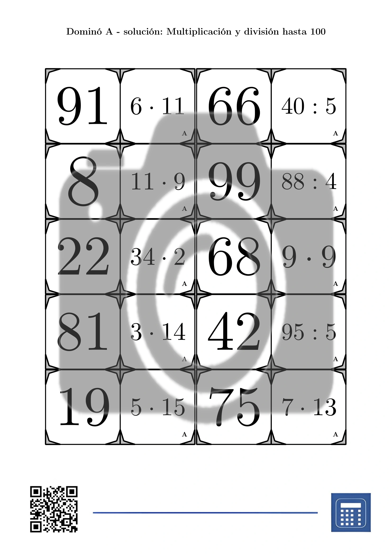 Dominó: Multiplicación y división hasta 100 - Imagen 4