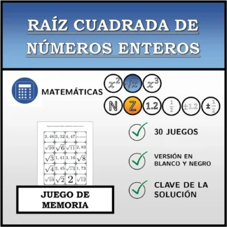 Juego de memoria: Raíz cuadrada de números enteros