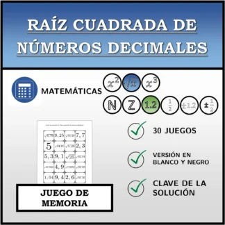 Juego de memoria: Raíz cuadrada de números decimales